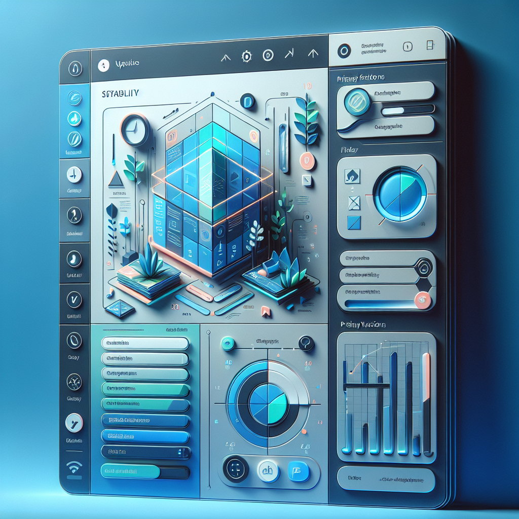 Illustration af et digitalt dashboard med grafiske elementer i blå toner