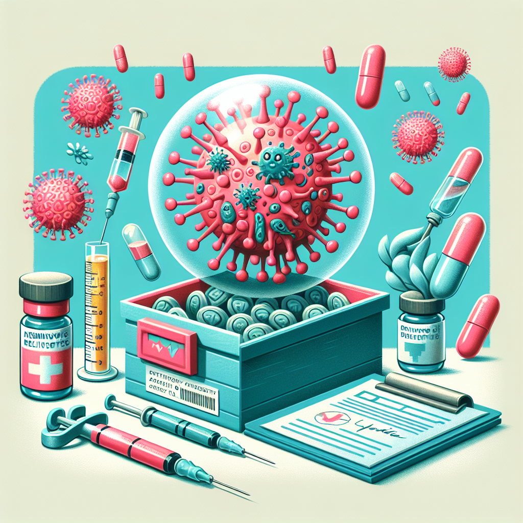 Illustration af virus, medicin og vacciner