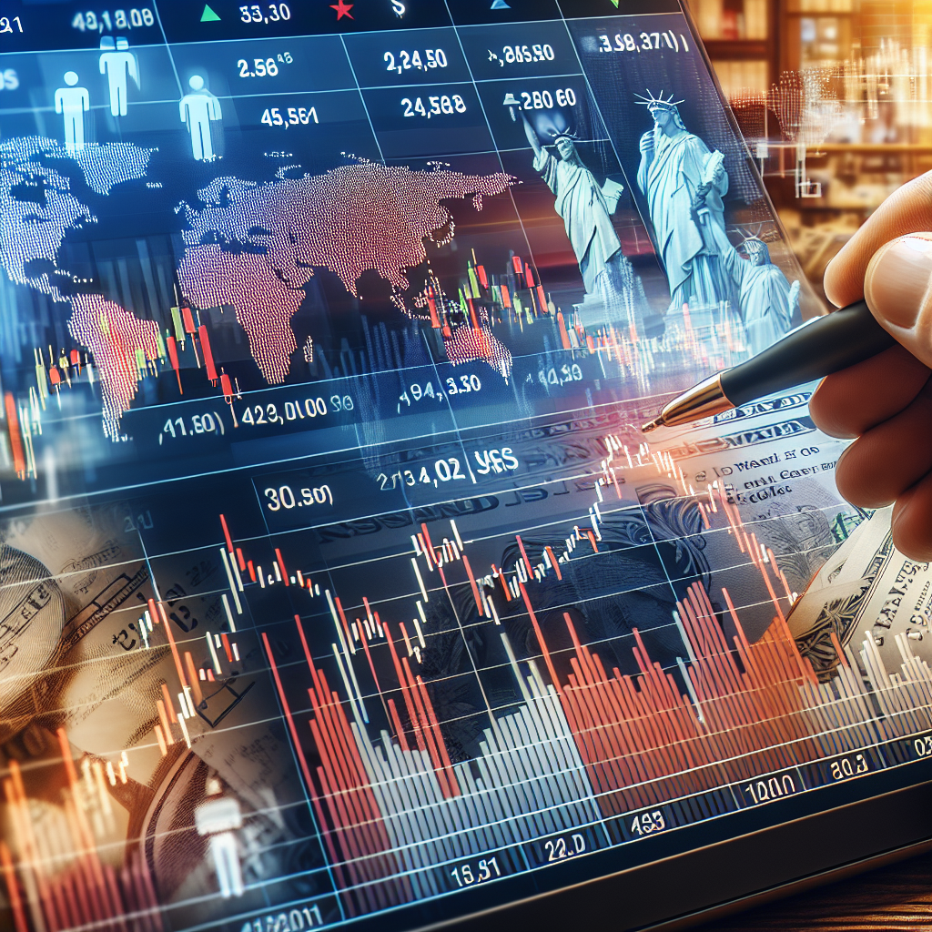 Interaktivt display med verdens kort, finansdata og Frihedsgudinden