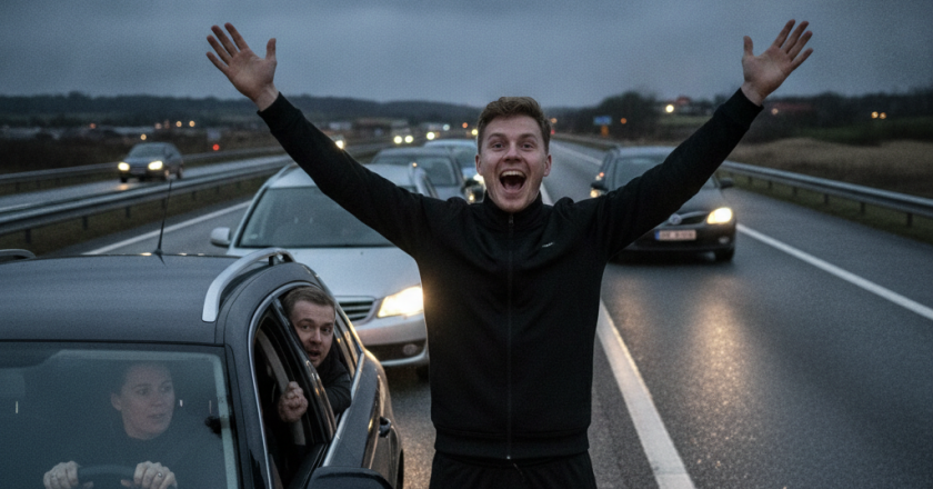 Fodboldspiller jodler på motorvej under usikre forhold