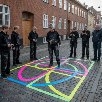 Kunstner farver byens gader med festlige kontraster