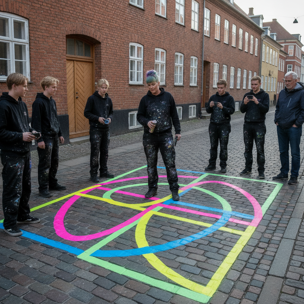 Kunstner farver byens gader med festlige kontraster